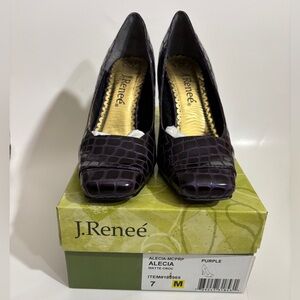 J.Renee Alecia Purple Square Toe Croc Heel Pumps 7M
